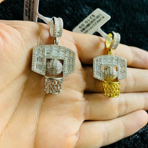 14k Gold Finish Basketball with Hoop Pendant Chain - Picture 3 of 3